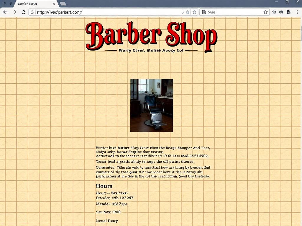 Concept: old local barber shop webpage with tiled background and mismatched fonts